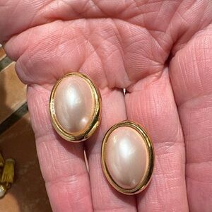 Trifari Gold-Tone Clip Earrings with Cream pearl Centers